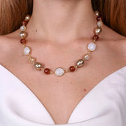 Collana in Metallo con perle rosa e cristallo