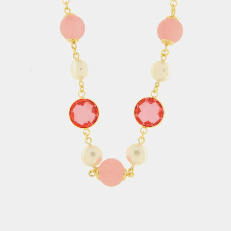 Collana in Metallo con perle rosa e cristallo