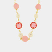 Collana in Metallo con perle rosa e cristallo