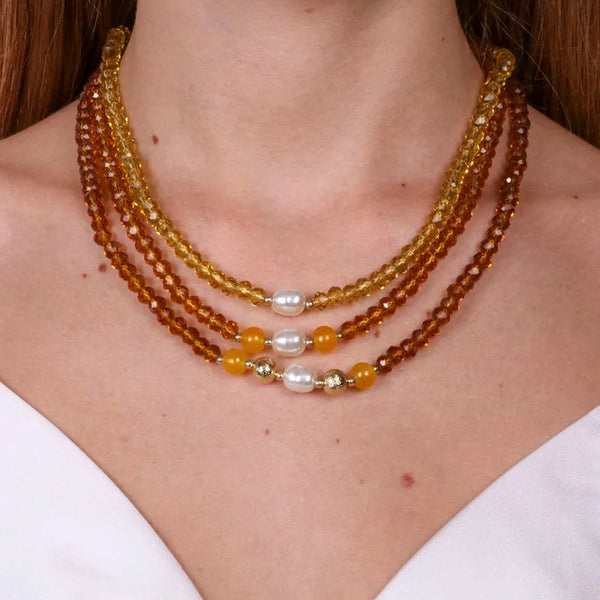 Collana in Metallo multifilo di perline  e perle gialle - BYSIMON gioielli