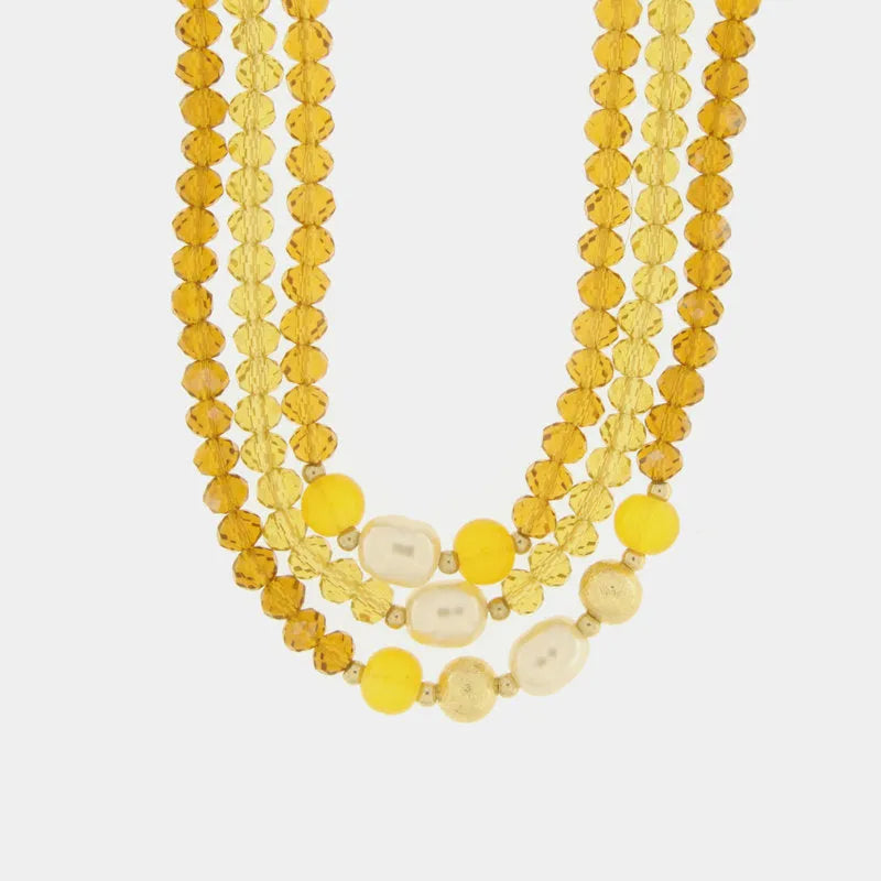 Collana in Metallo multifilo di perline  e perle gialle - BYSIMON gioielli