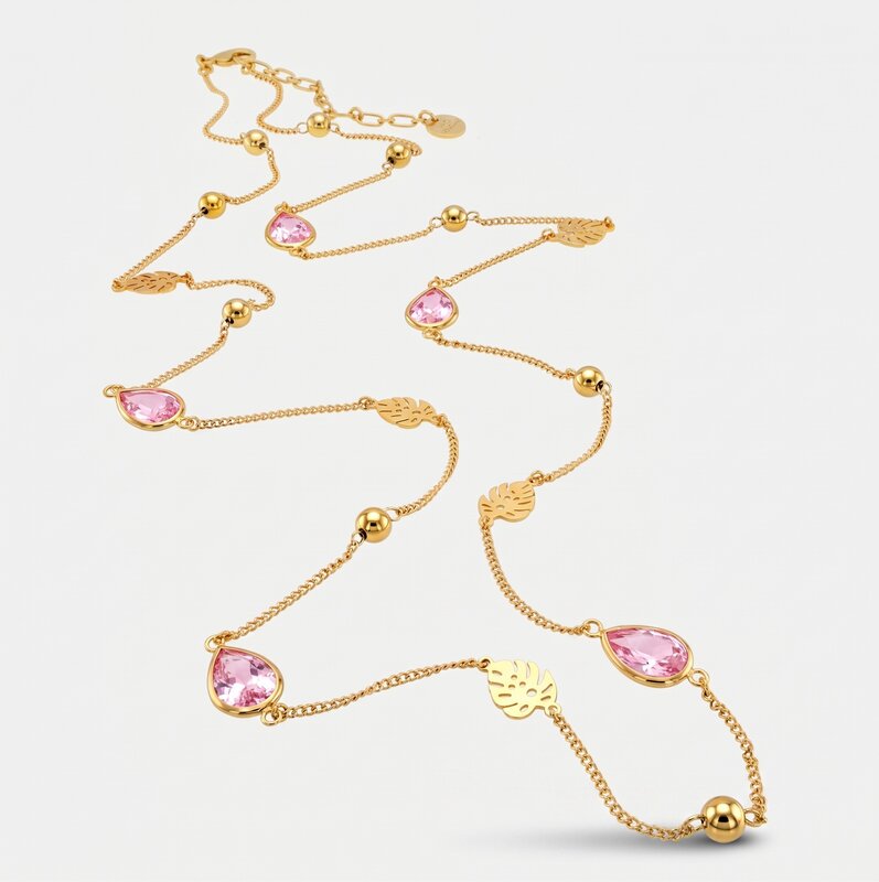 Collana in Metallo lunga con cristalli e perle lucide - BYSIMON gioielli