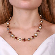 Collana in Metallo con cristalli marrini , cerchi e perle