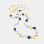 Collana in Metallo con catena e perle e cristalli blu