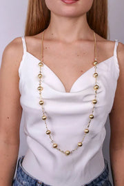 Collana in Metallo lunga con perle oro e cristallini