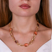 Collana in Metallo con catena ovale e cristalli rosa