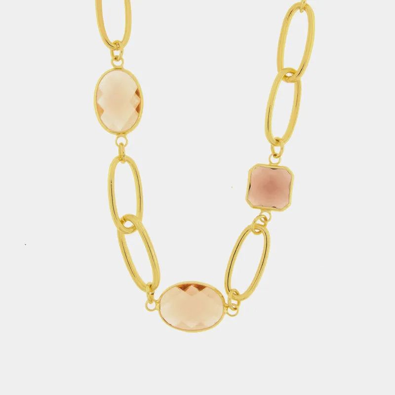Collana in Metallo con catena ovale e cristalli rosa