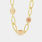 Collana in Metallo con catena ovale e cristalli rosa