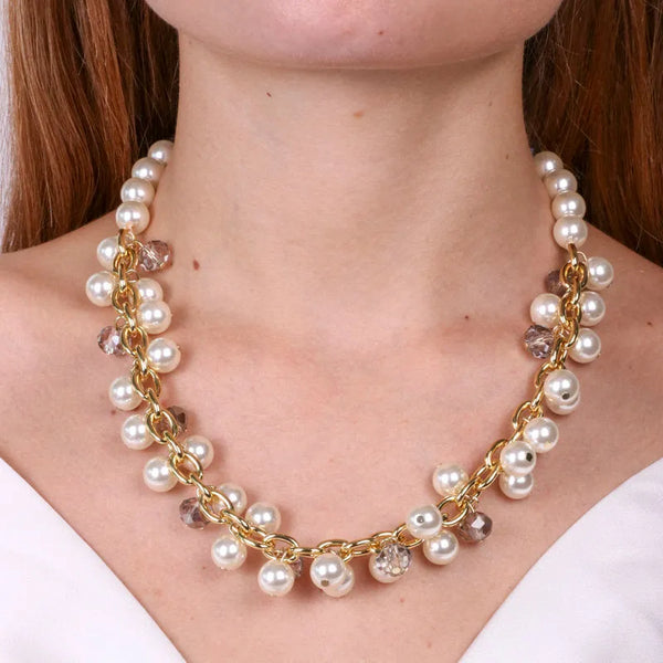 Collana in Metallo con catena , perle e e cristalli - BYSIMON gioielli