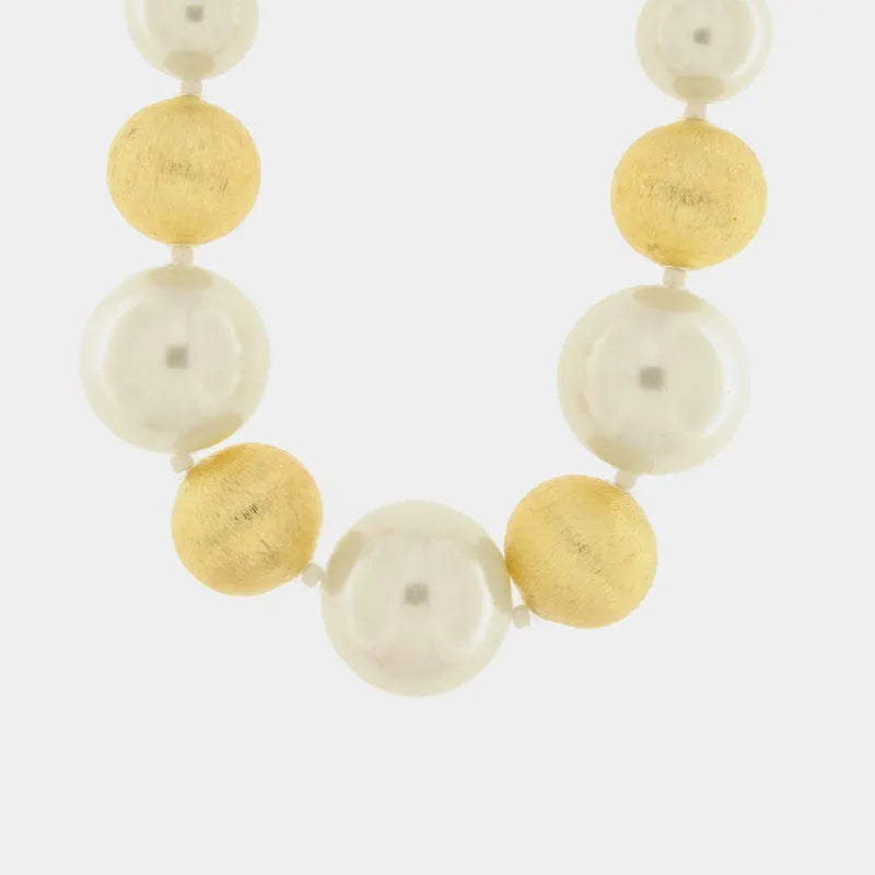 Collana in Metallo con perle grrandi bianche e oro - BYSIMON gioielli