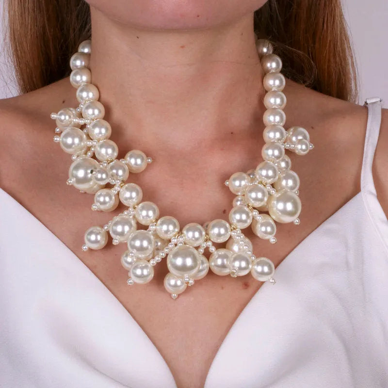 Collana in Metallo con perle bianche doppie
