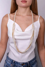 Collana in Metallo lunga multifilo con perle intrecciata - BYSIMON gioielli