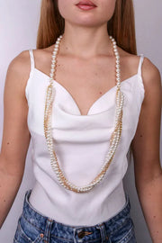 Collana in Metallo lunga multifilo con perle intrecciata