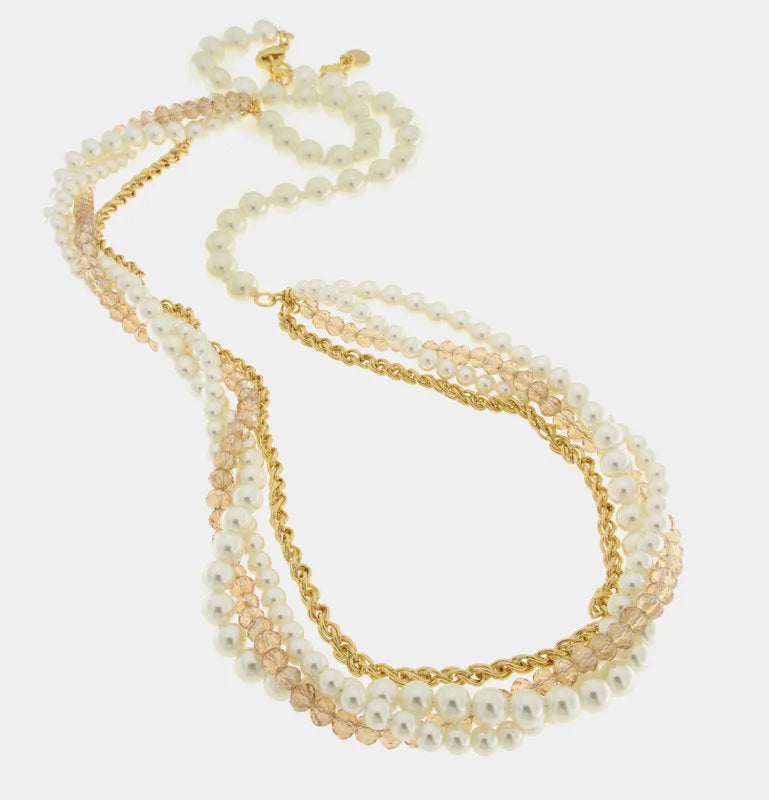 Collana in Metallo lunga multifilo con perle intrecciata - BYSIMON gioielli