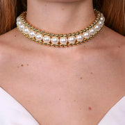 Collana in Metallo con perle bianche e perline oro