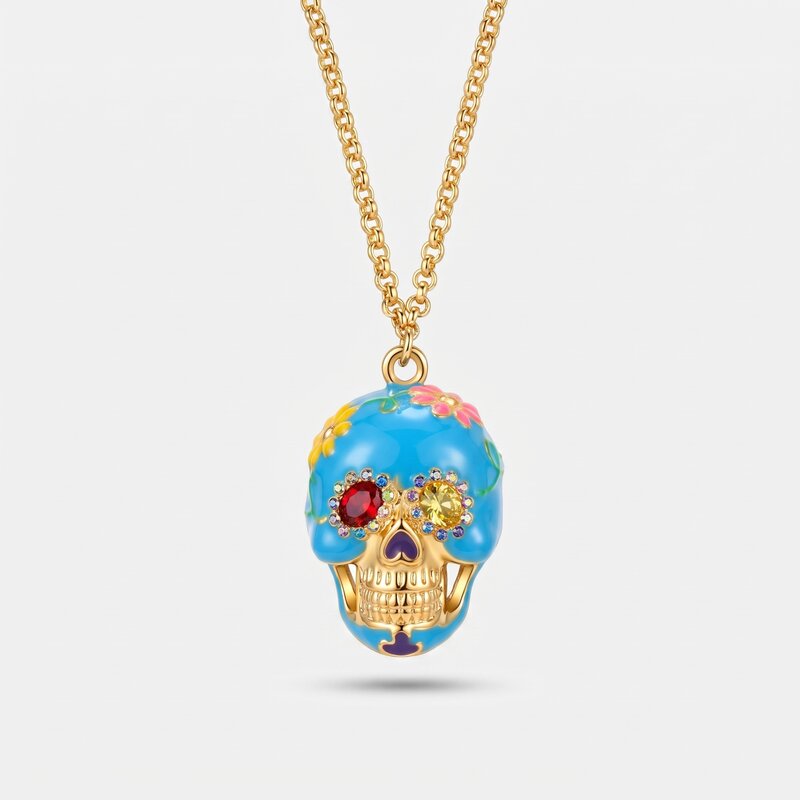 Collana in Metallo con capuzzella azzurra impreziosita da fiori colorati AMONAPOLI - gioiello BySimon