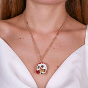 Collana in Metallo con capuzzella bianca impreziosita da cuori rossi