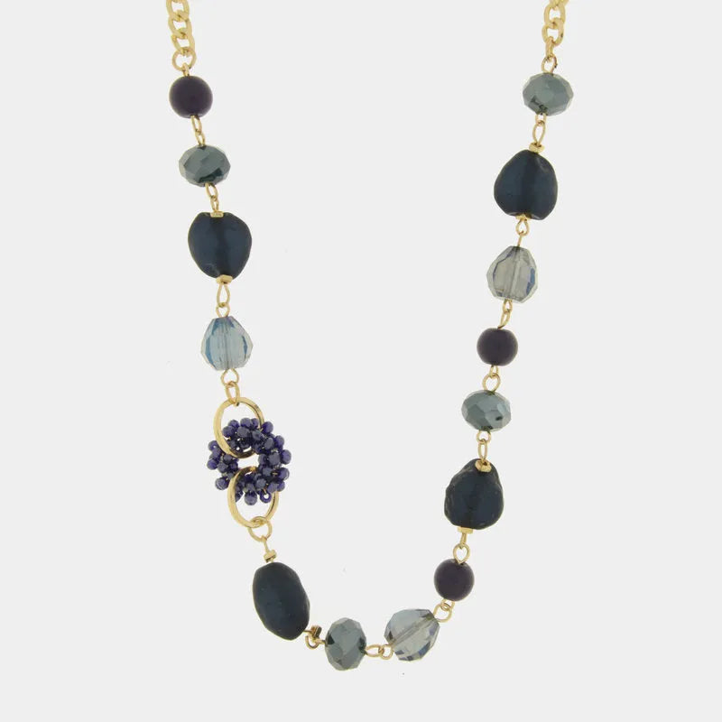 Collana in Metallo con pietre e dettaglio in perline blu - BYSIMON gioielli