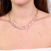 Collana in Metallo multifilo con pietre rosa