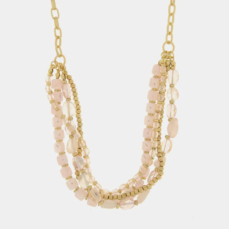 Collana in Metallo multifilo con pietre rosa - BYSIMON gioielli