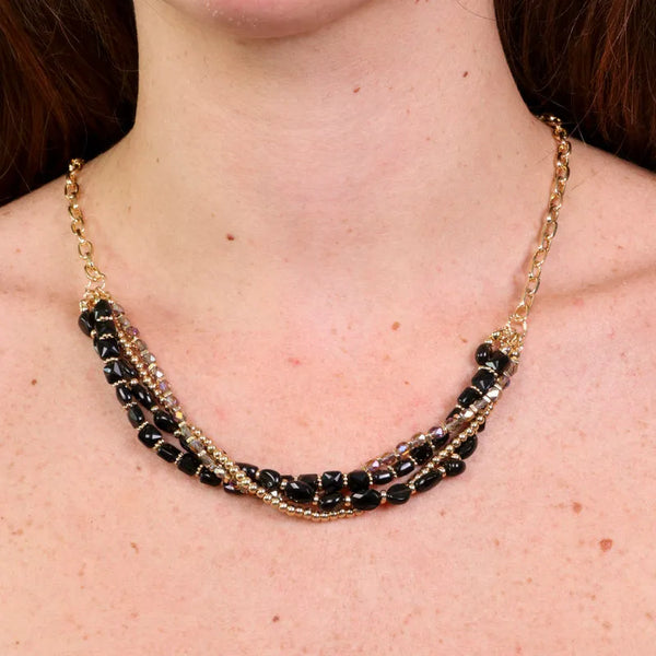 Collana in Metallo multifilo con pietre nere - BYSIMON gioielli
