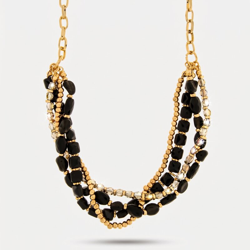 Collana in Metallo multifilo con pietre nere - BYSIMON gioielli