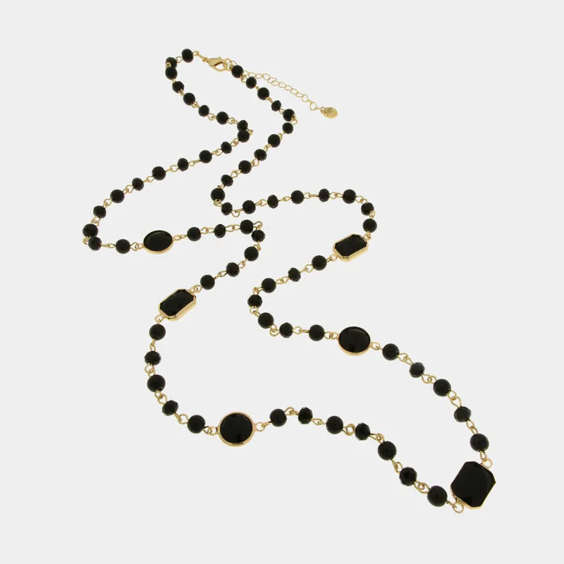Collana in Metallo lunga con perle e pietre nere - BYSIMON gioielli
