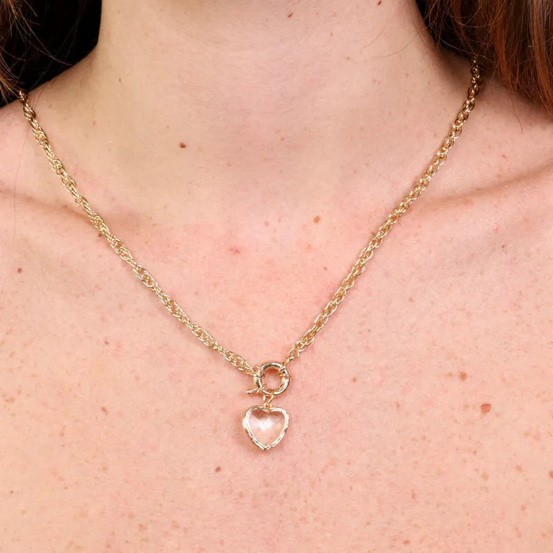 Collana in Metallo con cuore bianco - BYSIMON gioielli