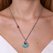 Collana in Metallo con borsa verde acqua scritta capri e cuore