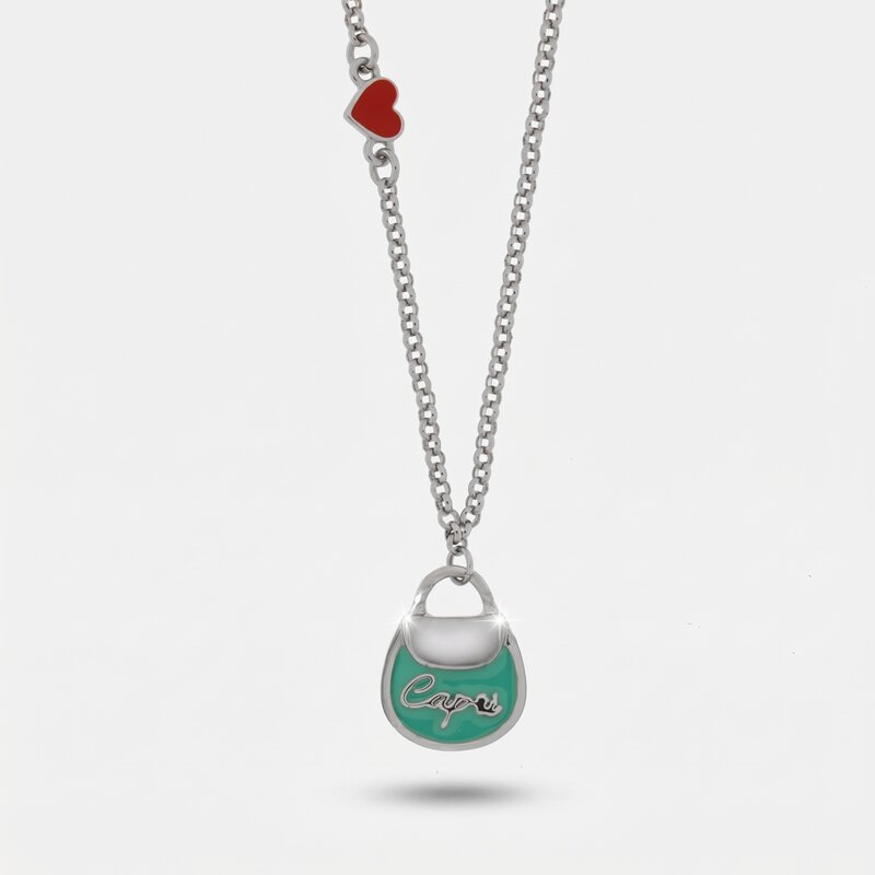 Collana in Metallo con borsa verde acqua scritta capri e cuore - BYSIMON gioielli