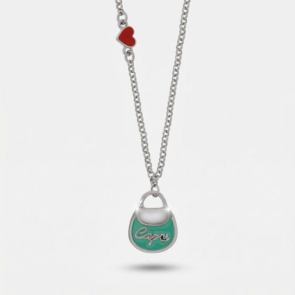 Collana in Metallo con borsa verde acqua scritta capri e cuore - BYSIMON gioielli