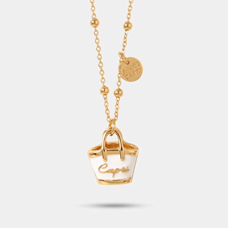 Collana in Metallo con borsa bianca scritta capri pendente - BYSIMON gioielli