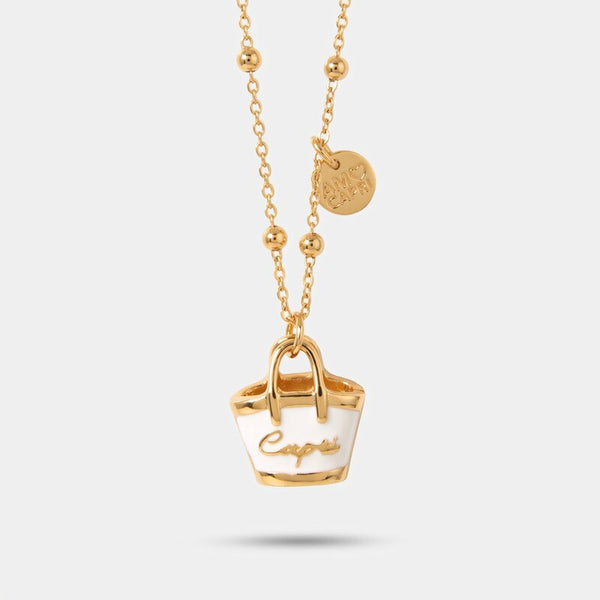 Collana in Metallo con borsa bianca scritta capri pendente - BYSIMON gioielli