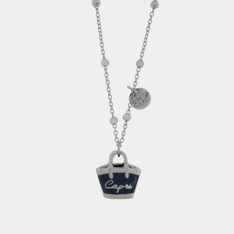 Collana in Metallo con borsa blu scritta capri