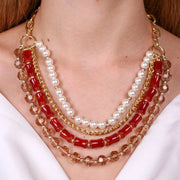 Collana in Metallo multifilo con cristalli e pietre