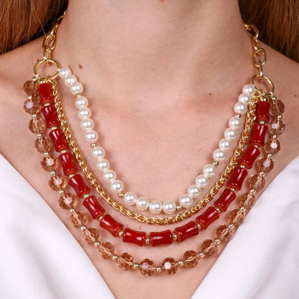 Collana in Metallo multifilo con cristalli e pietre