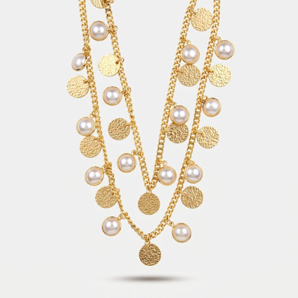 Collana in Metallo con perle e targhe martellate - BYSIMON gioielli