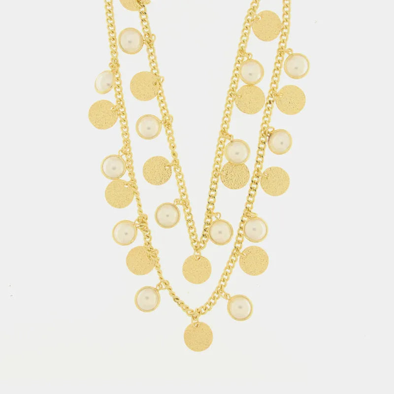 Collana in Metallo con perle e targhe martellate