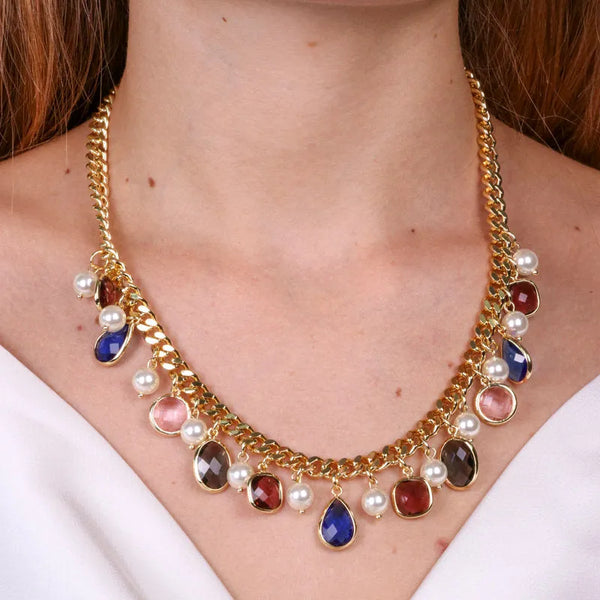 Collana in Metallo con perle e cristalli colorati AMOVENEZIA - gioiello BySimon