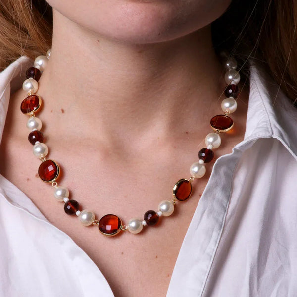 Collana in Metallo con perle e cristalli marroni - BYSIMON gioielli