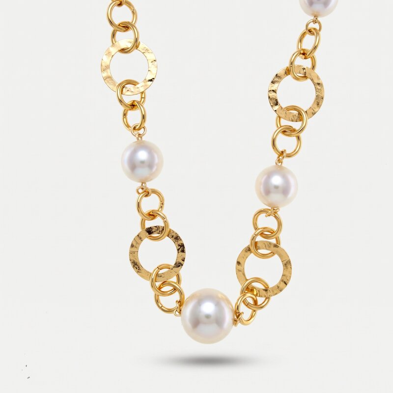Collana in Metallo con perle e cerchi intrecciati - BYSIMON gioielli