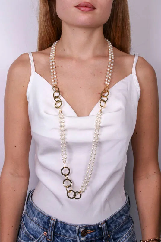 Collana in Metallo con perle e cerchi intrecciati - BYSIMON gioielli