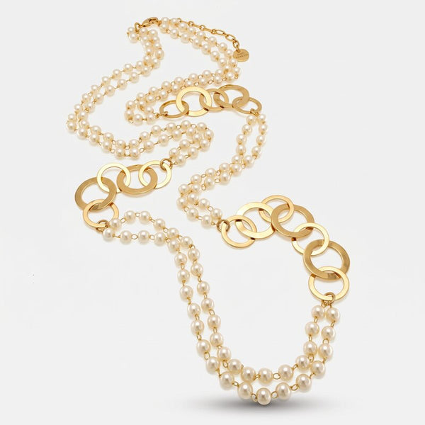 Collana in Metallo con perle e cerchi intrecciati - BYSIMON gioielli
