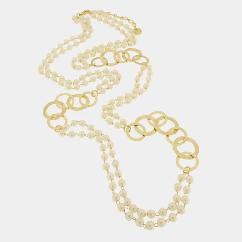Collana in Metallo con perle e cerchi intrecciati - BYSIMON gioielli