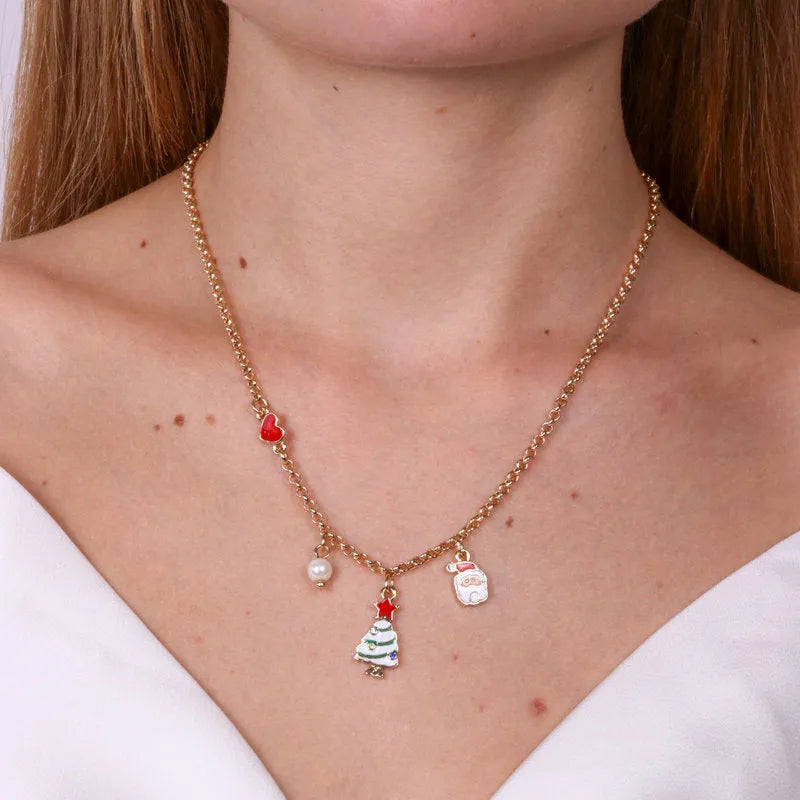 Metal Necklace with Santa Claus and Christmas Tree