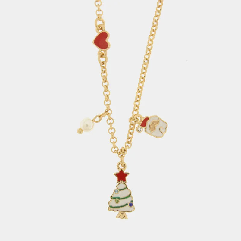 Metal Necklace with Santa Claus and Christmas Tree