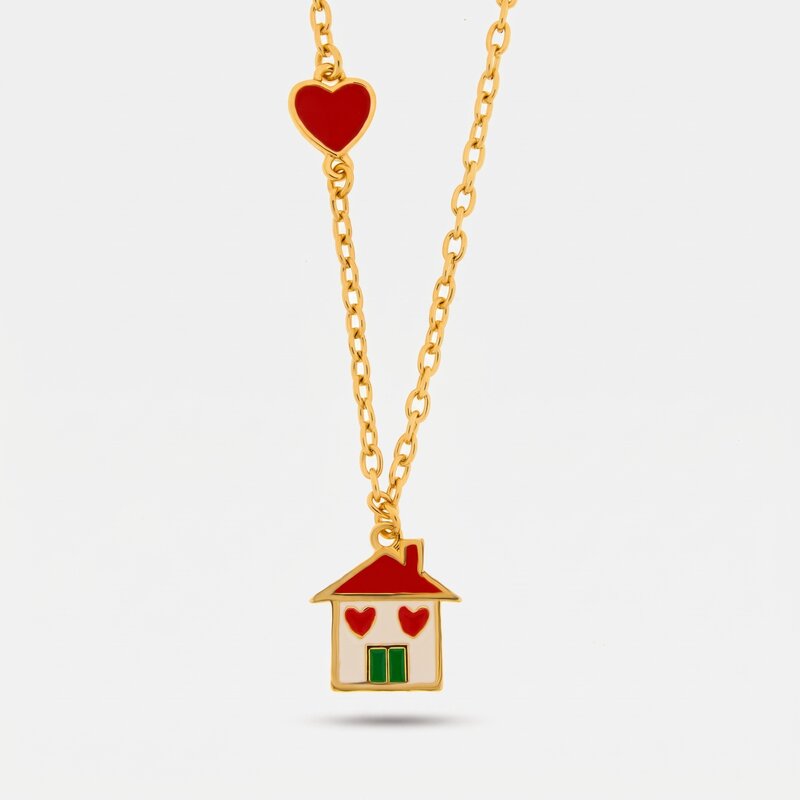 Collana in Metallo con casa e cuore rosso - BYSIMON gioielli