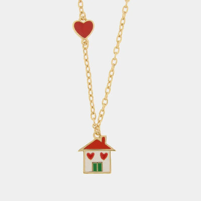 Collana in Metallo con casa e cuore rosso - BYSIMON gioielli