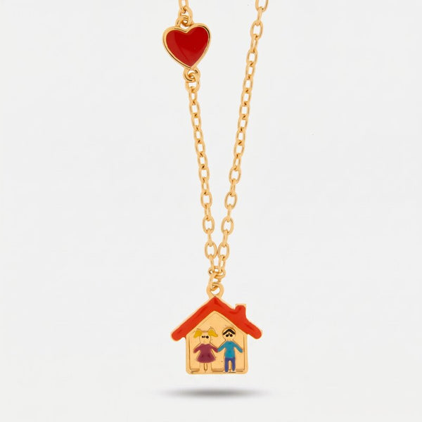 Collana in Metallo con casa, bambini e cuore rosso - BYSIMON gioielli