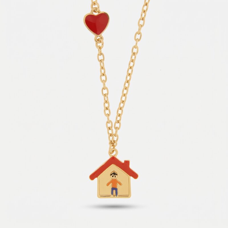 Collana in Metallo con casa, bambino e cuore rosso - BYSIMON gioielli